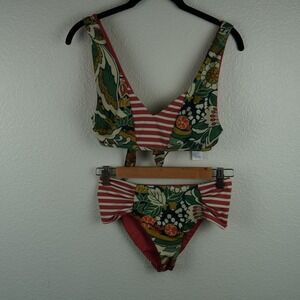 Floral and Striped Bikini Set